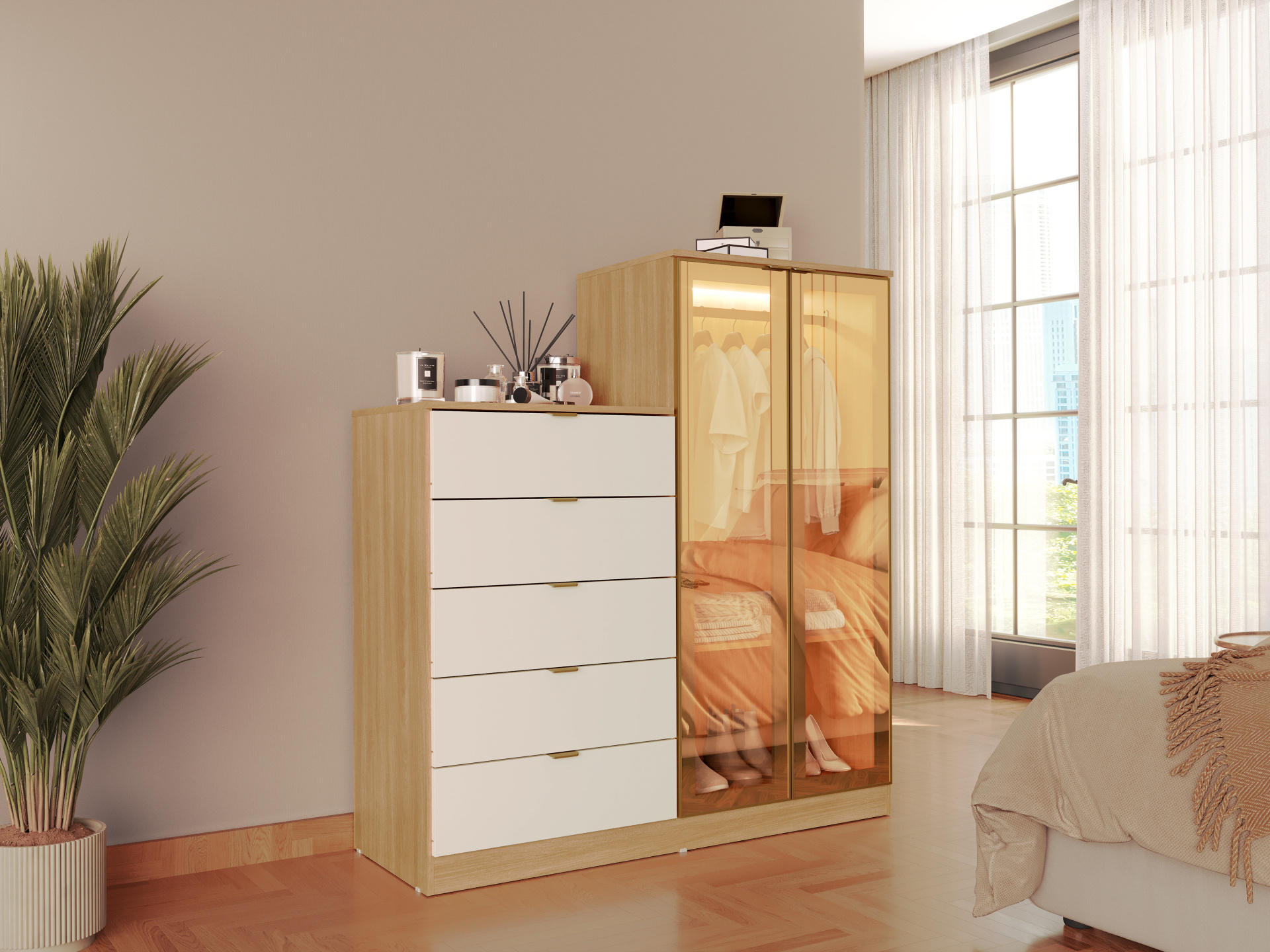 Cômoda Bella c/vidro e led